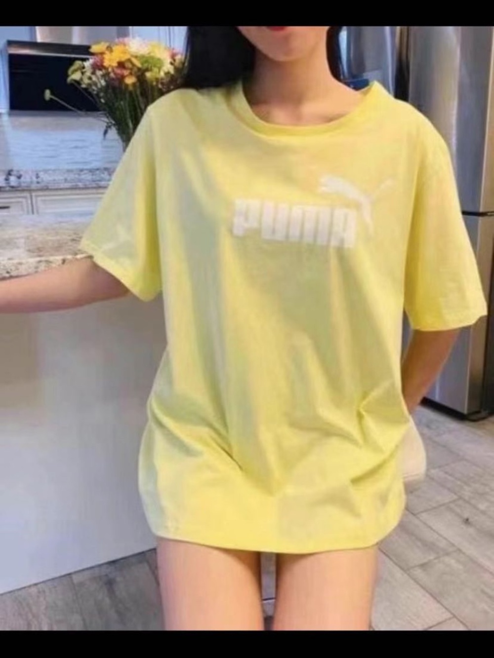 Puma Logo T-Shirt Women’s  Yellow Pastel Athleisure‎ Sportswear Gym Workout
